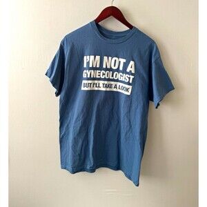 Duncan Graphic Print T-Shirt Men’s L Blue Crew Neck Short Sleeve Cotton Knit